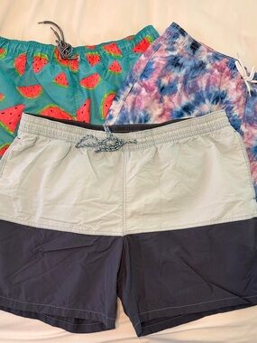 Three Men’s Swim Shorts Bundle - Watermelon, Tie-Dye, Two-Tone
